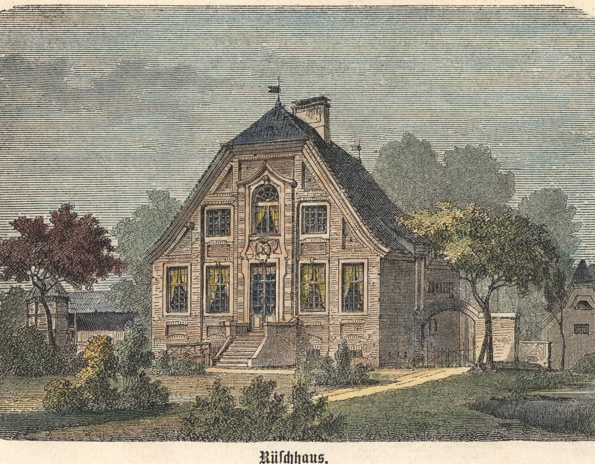 Bild 1: Das Rüschhaus, Holzschnitt, © LWL-DLBW